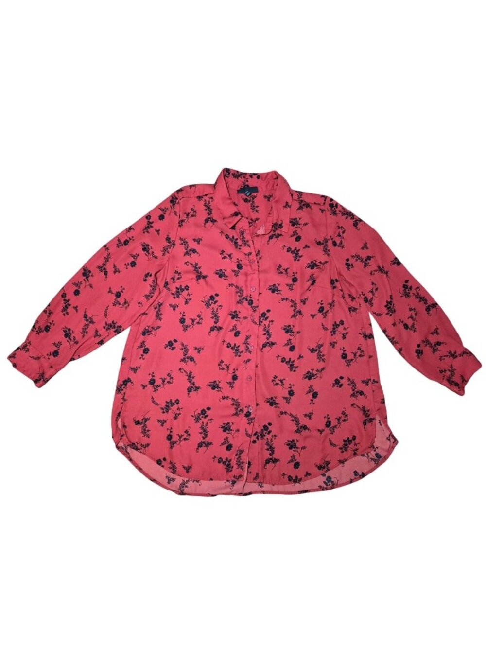 Lane Bryant Womens Red Floral Button Up Blouse Size 18/20 Long Sleeve Plus.